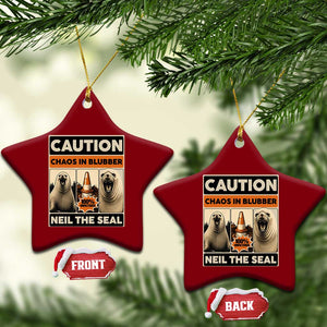 Retro Neil the Seal Caution Chaos in Blubber Ceramic Ornament Funny Viral Chaotic Elephant Seal Traffic Cone Meme TS02 Print Your Wear