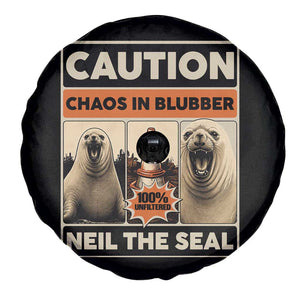Retro Neil the Seal Caution Chaos in Blubber Spare Tire Cover Funny Viral Chaotic Elephant Seal Traffic Cone Meme TS02 Print Your Wear