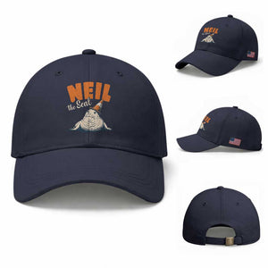 Vintage Neil the Seal Wearing Traffic Cone Hat Meme Baseball Cap Cute Retro Viral Chaotic Southern Elephant Seal TS02 Baseball Cap Universal Fit Navy Print Your Wear