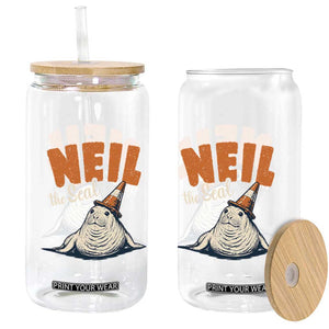 Vintage Neil the Seal Wearing Traffic Cone Hat Meme Glass Can Cute Retro Viral Chaotic Southern Elephant Seal TS02 Print Your Wear
