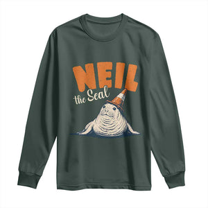Vintage Neil the Seal Wearing Traffic Cone Hat Meme Long Sleeve Shirt Cute Retro Viral Chaotic Southern Elephant Seal TS02 Dark Forest Green Print Your Wear