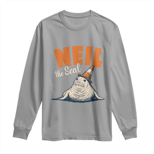 Vintage Neil the Seal Wearing Traffic Cone Hat Meme Long Sleeve Shirt Cute Retro Viral Chaotic Southern Elephant Seal TS02 Sport Gray Print Your Wear