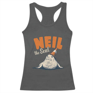 Vintage Neil the Seal Wearing Traffic Cone Hat Meme Racerback Tank Top Cute Retro Viral Chaotic Southern Elephant Seal TS02 Dark Heather Print Your Wear