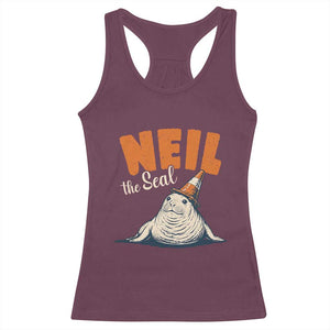 Vintage Neil the Seal Wearing Traffic Cone Hat Meme Racerback Tank Top Cute Retro Viral Chaotic Southern Elephant Seal TS02 Maroon Print Your Wear