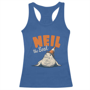 Vintage Neil the Seal Wearing Traffic Cone Hat Meme Racerback Tank Top Cute Retro Viral Chaotic Southern Elephant Seal TS02 Royal Blue Print Your Wear