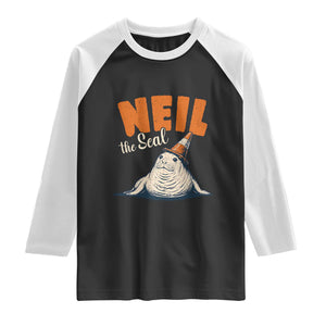 Vintage Neil the Seal Wearing Traffic Cone Hat Meme Raglan Shirt Cute Retro Viral Chaotic Southern Elephant Seal TS02 Black White Print Your Wear