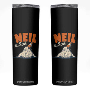 Vintage Neil the Seal Wearing Traffic Cone Hat Meme Skinny Tumbler Cute Retro Viral Chaotic Southern Elephant Seal TS02 Black Print Your Wear