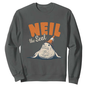 Vintage Neil the Seal Wearing Traffic Cone Hat Meme Sweatshirt Cute Retro Viral Chaotic Southern Elephant Seal TS02 Dark Heather Print Your Wear