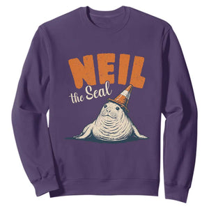 Vintage Neil the Seal Wearing Traffic Cone Hat Meme Sweatshirt Cute Retro Viral Chaotic Southern Elephant Seal TS02 Purple Print Your Wear