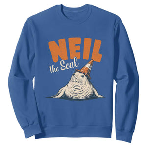 Vintage Neil the Seal Wearing Traffic Cone Hat Meme Sweatshirt Cute Retro Viral Chaotic Southern Elephant Seal TS02 Royal Blue Print Your Wear