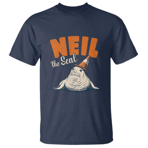 Vintage Neil the Seal Wearing Traffic Cone Hat Meme T Shirt Cute Retro Viral Chaotic Southern Elephant Seal TS02 Navy Print Your Wear