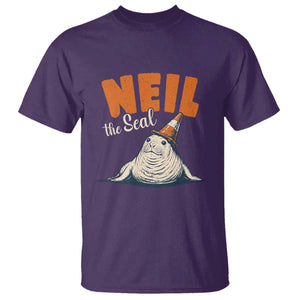 Vintage Neil the Seal Wearing Traffic Cone Hat Meme T Shirt Cute Retro Viral Chaotic Southern Elephant Seal TS02 Purple Print Your Wear