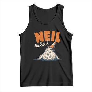 Vintage Neil the Seal Wearing Traffic Cone Hat Meme Tank Top Cute Retro Viral Chaotic Southern Elephant Seal TS02 Black Print Your Wear