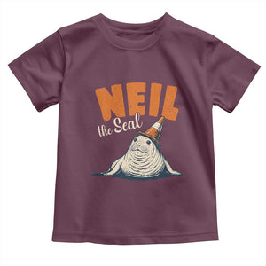 Vintage Neil the Seal Wearing Traffic Cone Hat Meme Toddler T Shirt Cute Retro Viral Chaotic Southern Elephant Seal TS02 Maroon Print Your Wear