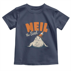 Vintage Neil the Seal Wearing Traffic Cone Hat Meme Toddler T Shirt Cute Retro Viral Chaotic Southern Elephant Seal TS02 Navy Print Your Wear