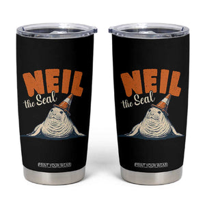 Vintage Neil the Seal Wearing Traffic Cone Hat Meme Tumbler Cup Cute Retro Viral Chaotic Southern Elephant Seal TS02 Black Print Your Wear