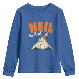 Vintage Neil the Seal Wearing Traffic Cone Hat Meme Youth Sweatshirt Cute Retro Viral Chaotic Southern Elephant Seal TS02 Royal Blue Print Your Wear