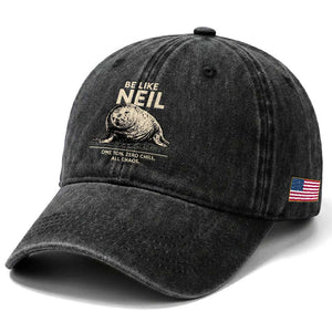 Be Like Neil the Seal One Ton Zero Chill All Chaos Washed Cotton Baseball Cap Sarcastic Viral Chaotic Elephant Seal Meme Life Advice TS02 Print Your Wear