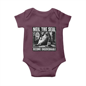 Punk Rock Neil the Seal Become Ungovernable Poster Style Baby Onesie Funny Viral Chaotic Elephant Seal Traffic Cone Meme TS02 Maroon Print Your Wear