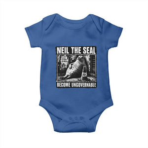 Punk Rock Neil the Seal Become Ungovernable Poster Style Baby Onesie Funny Viral Chaotic Elephant Seal Traffic Cone Meme TS02 Royal Blue Print Your Wear