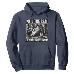 Punk Rock Neil the Seal Become Ungovernable Poster Style Hoodie Funny Viral Chaotic Elephant Seal Traffic Cone Meme TS02 Navy Print Your Wear