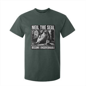 Punk Rock Neil the Seal Become Ungovernable Poster Style T Shirt For Kid Funny Viral Chaotic Elephant Seal Traffic Cone Meme TS02 Dark Forest Green Print Your Wear