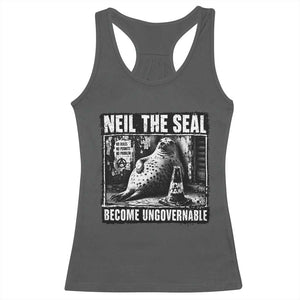 Punk Rock Neil the Seal Become Ungovernable Poster Style Racerback Tank Top Funny Viral Chaotic Elephant Seal Traffic Cone Meme TS02 Dark Heather Print Your Wear