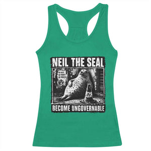 Punk Rock Neil the Seal Become Ungovernable Poster Style Racerback Tank Top Funny Viral Chaotic Elephant Seal Traffic Cone Meme TS02 Irish Green Print Your Wear