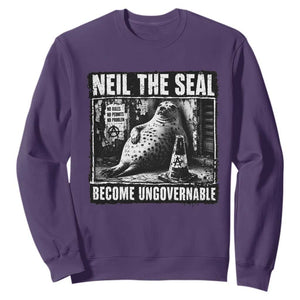 Punk Rock Neil the Seal Become Ungovernable Poster Style Sweatshirt Funny Viral Chaotic Elephant Seal Traffic Cone Meme TS02 Purple Print Your Wear