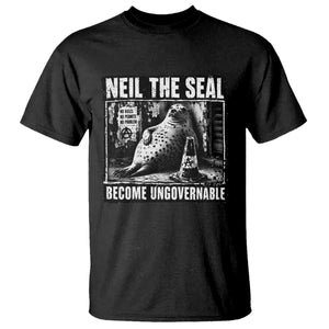 Punk Rock Neil the Seal Become Ungovernable Poster Style T Shirt Funny Viral Chaotic Elephant Seal Traffic Cone Meme TS02 Black Print Your Wear