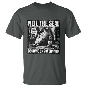 Punk Rock Neil the Seal Become Ungovernable Poster Style T Shirt Funny Viral Chaotic Elephant Seal Traffic Cone Meme TS02 Dark Heather Print Your Wear