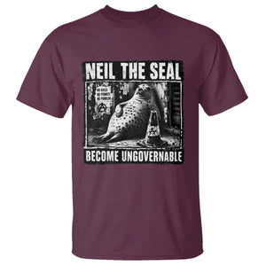 Punk Rock Neil the Seal Become Ungovernable Poster Style T Shirt Funny Viral Chaotic Elephant Seal Traffic Cone Meme TS02 Maroon Print Your Wear