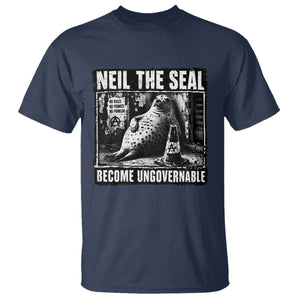 Punk Rock Neil the Seal Become Ungovernable Poster Style T Shirt Funny Viral Chaotic Elephant Seal Traffic Cone Meme TS02 Navy Print Your Wear