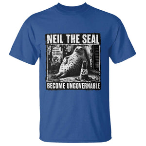 Punk Rock Neil the Seal Become Ungovernable Poster Style T Shirt Funny Viral Chaotic Elephant Seal Traffic Cone Meme TS02 Royal Blue Print Your Wear
