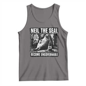 Punk Rock Neil the Seal Become Ungovernable Poster Style Tank Top Funny Viral Chaotic Elephant Seal Traffic Cone Meme TS02 Deep Heather Print Your Wear