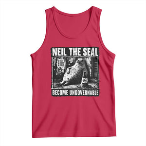 Punk Rock Neil the Seal Become Ungovernable Poster Style Tank Top Funny Viral Chaotic Elephant Seal Traffic Cone Meme TS02 Red Print Your Wear