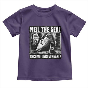 Punk Rock Neil the Seal Become Ungovernable Poster Style Toddler T Shirt Funny Viral Chaotic Elephant Seal Traffic Cone Meme TS02 Purple Print Your Wear