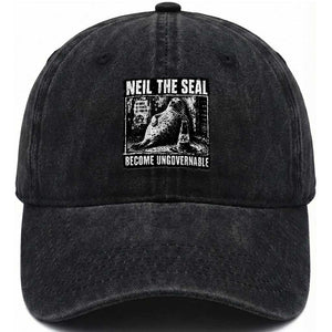 Punk Rock Neil the Seal Become Ungovernable Poster Style Washed Cotton Baseball Cap Funny Viral Chaotic Elephant Seal Traffic Cone Meme TS02 Print Your Wear
