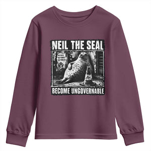Punk Rock Neil the Seal Become Ungovernable Poster Style Youth Sweatshirt Funny Viral Chaotic Elephant Seal Traffic Cone Meme TS02 Maroon Print Your Wear