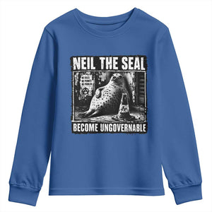 Punk Rock Neil the Seal Become Ungovernable Poster Style Youth Sweatshirt Funny Viral Chaotic Elephant Seal Traffic Cone Meme TS02 Royal Blue Print Your Wear