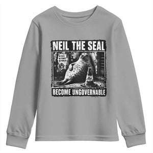 Punk Rock Neil the Seal Become Ungovernable Poster Style Youth Sweatshirt Funny Viral Chaotic Elephant Seal Traffic Cone Meme TS02 Sport Gray Print Your Wear