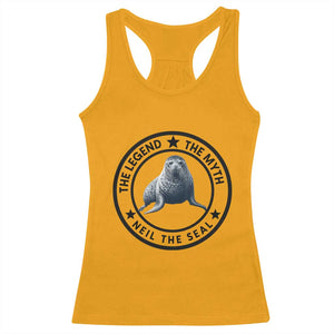 The Legend The Myth Neil The Seal Emblem Graphic Racerback Tank Top Funny Viral Southern Elephant Seal Meme TS02 Gold Print Your Wear