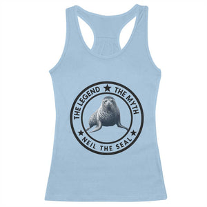 The Legend The Myth Neil The Seal Emblem Graphic Racerback Tank Top Funny Viral Southern Elephant Seal Meme TS02 Light Blue Print Your Wear