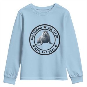 The Legend The Myth Neil The Seal Emblem Graphic Youth Sweatshirt Funny Viral Southern Elephant Seal Meme TS02 Light Blue Print Your Wear