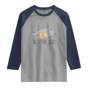Cute Neil the Seal Traffic Cone Meme Raglan Shirt Funny Viral Chaotic Southern Elephant Seal TS02 Sport Gray Navy Print Your Wear