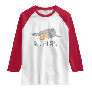 Cute Neil the Seal Traffic Cone Meme Raglan Shirt Funny Viral Chaotic Southern Elephant Seal TS02 White Red Print Your Wear
