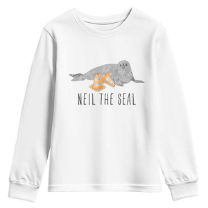 Cute Neil the Seal Traffic Cone Meme Youth Sweatshirt Funny Viral Chaotic Southern Elephant Seal TS02 White Print Your Wear