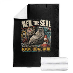 Edgy Neil the Seal Become Ungovernable Graffiti Graphic Throw Blanket Sarcastic Rebel Viral Chaotic Elephant Seal Sunglasses Meme TS02 Black Print Your Wear