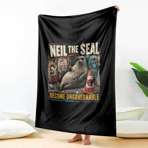 Edgy Neil the Seal Become Ungovernable Graffiti Graphic Throw Blanket Sarcastic Rebel Viral Chaotic Elephant Seal Sunglasses Meme TS02 Print Your Wear