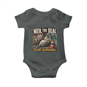 Edgy Neil the Seal Become Ungovernable Graffiti Graphic Baby Onesie Sarcastic Rebel Viral Chaotic Elephant Seal Sunglasses Meme TS02 Dark Heather Print Your Wear
